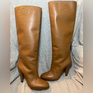 Fendi Tan Kaligraphy Over the Knee Boots